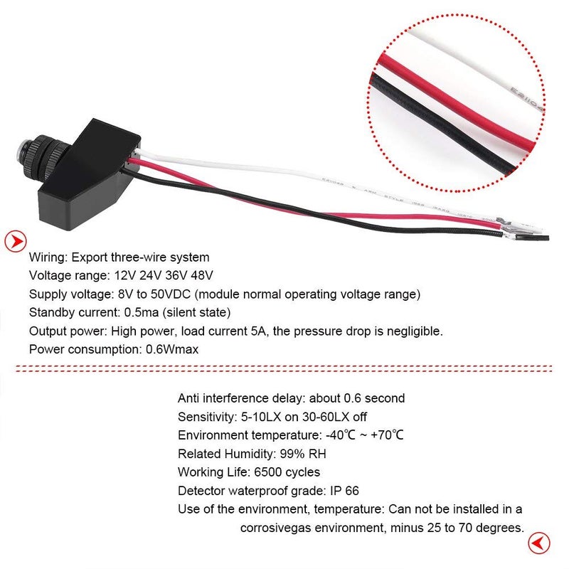 Tangxi 12V to 50VDC Photocell Light Sensor Control Switch, Auto ON/OFF - Image 3